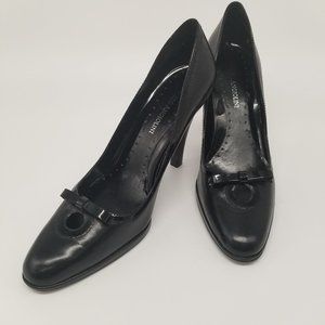 ENZO ANGIOLINI ITALIAN BLACK LEATHER HEELS PATENT TRIM 7.5